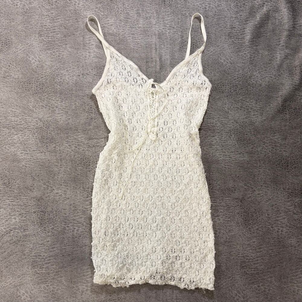 Vintage White Crochet Lace Bodycon Mini Dress